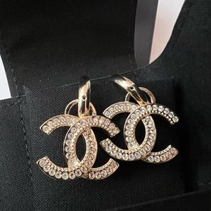 New 2022 large cc CHANEL EARRINGS box ribbon case gift bag gold silver tone drop